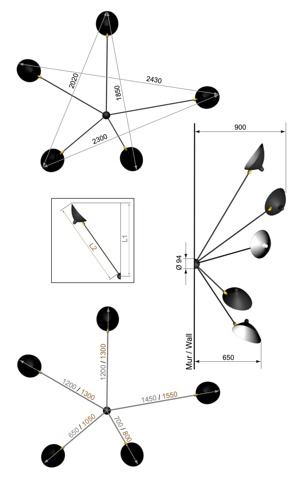 Sconce “Spider” 5 still arms