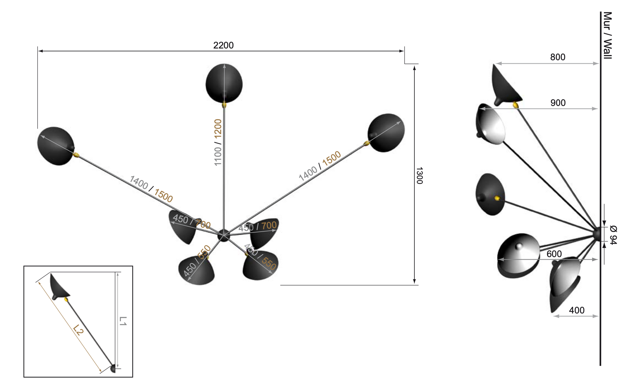 Sconce “Spider” 7 still arms