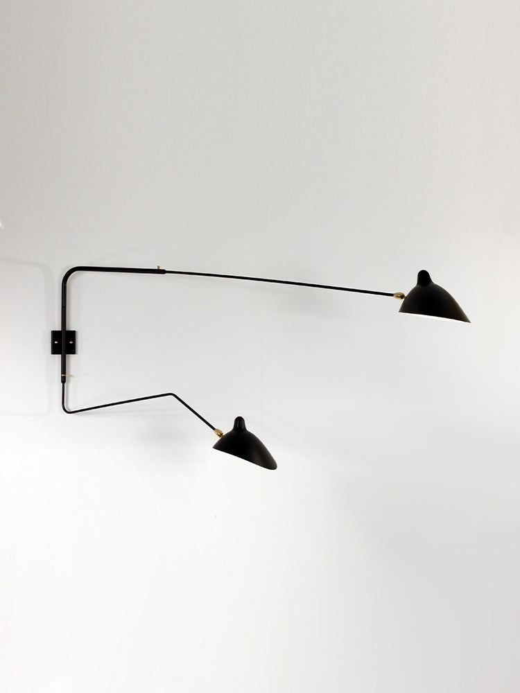 Sconce 2 rot. arms, 1 straight, 1 curved
