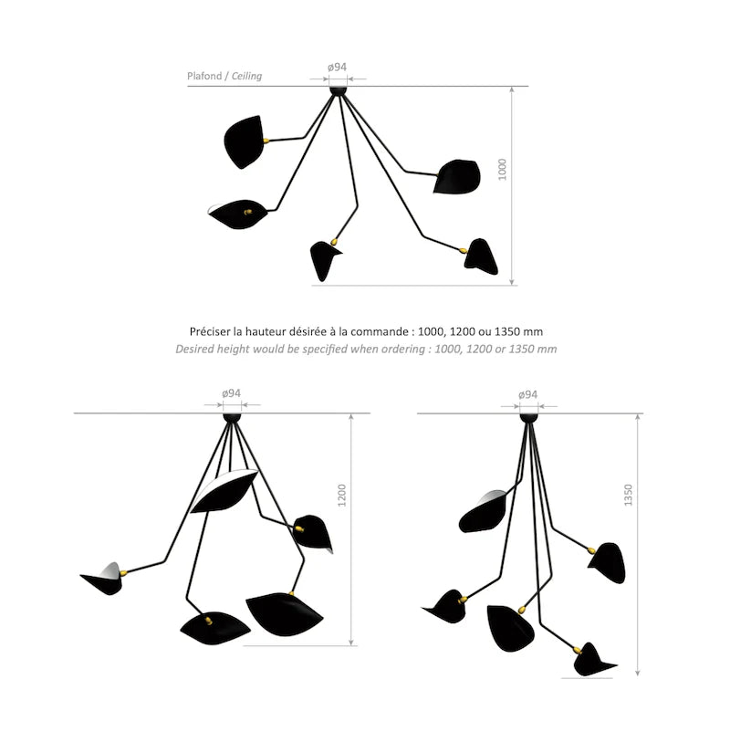 Ceiling lamp “Spider” 5 still angled arms