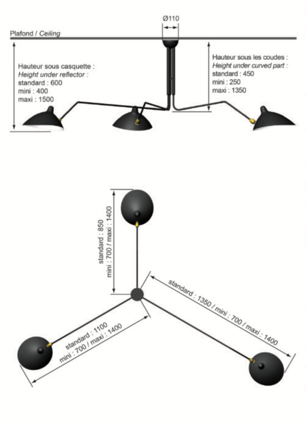Ceiling lamp 3 rotating arms