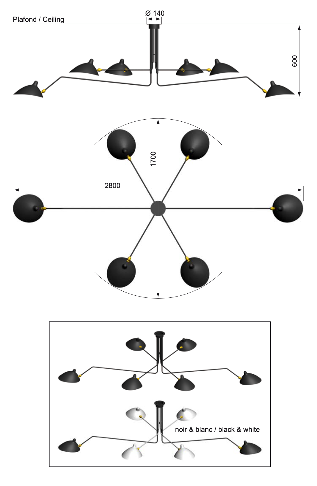Ceiling lamp 6 rotating arms