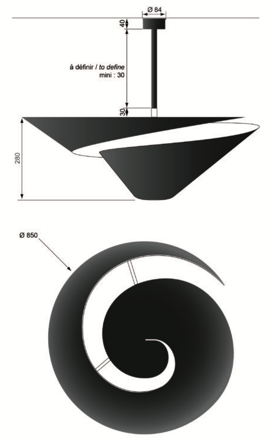 Ceiling lamp “Snail” – 33″diameter