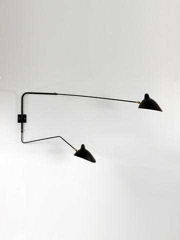Sconce 2 rot. arms, 1 straight, 1 curved