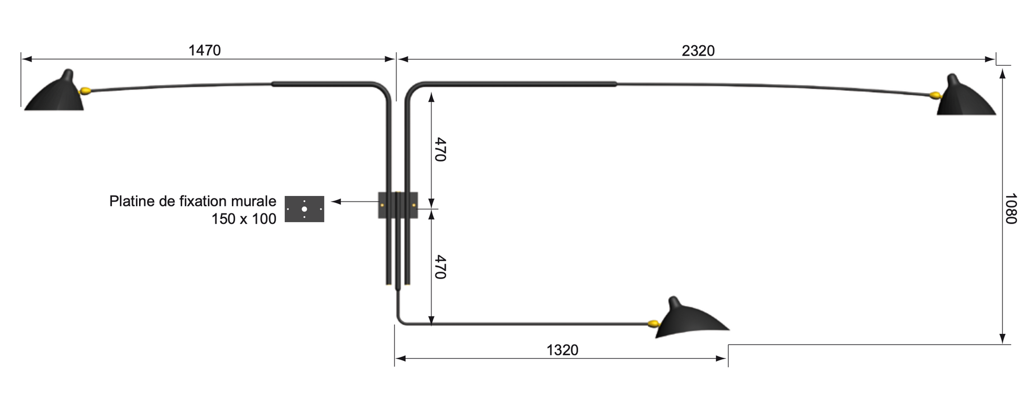 Sconce 3 rotating straight arms