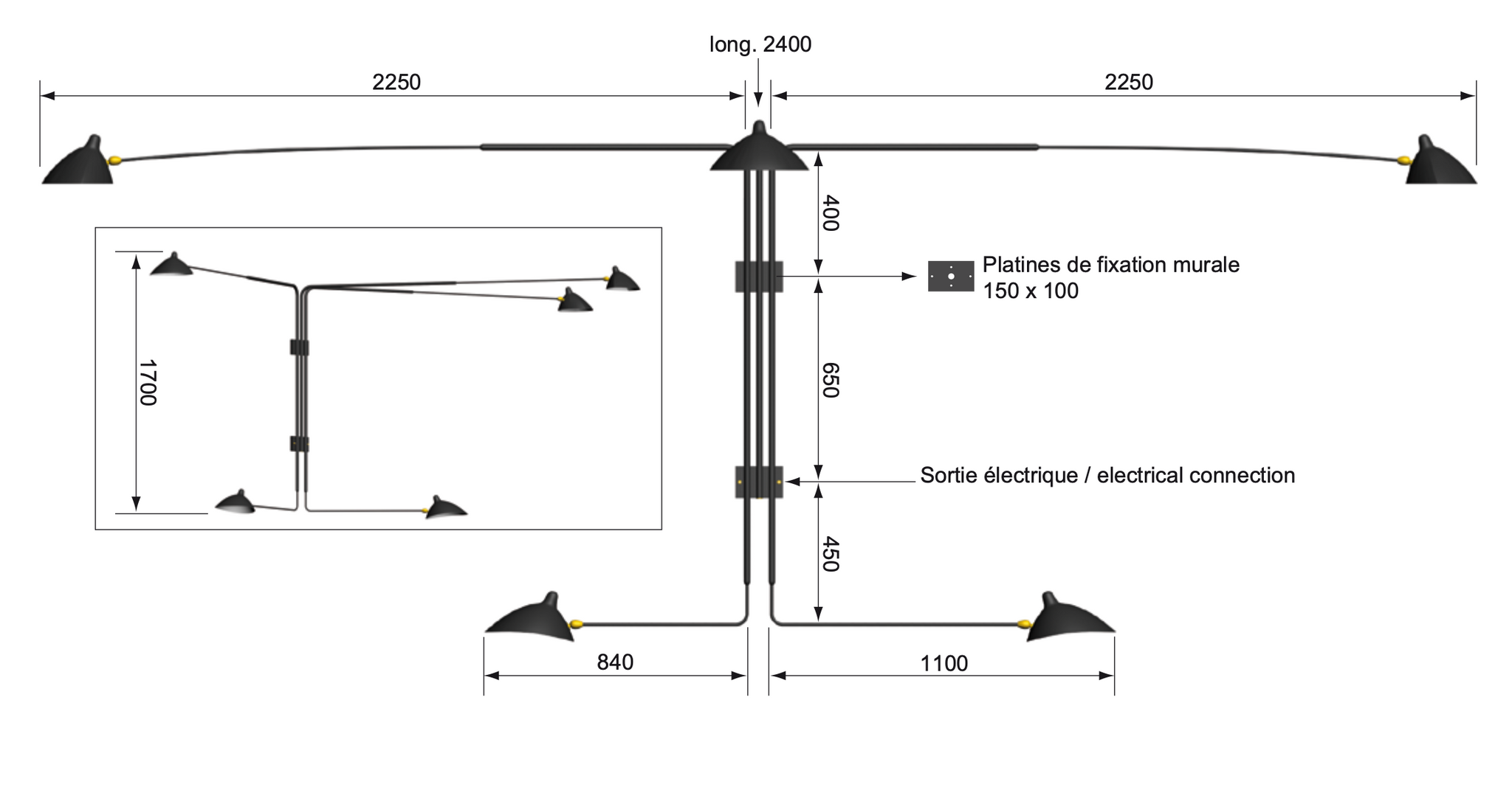 FIVE-ARM ROTATING WALL SCONCE